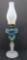 Three Face Glass Oil Lamp with an Azure Blue Font