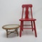 Child's Red Painted Chair and Rattan Doll Sized Table