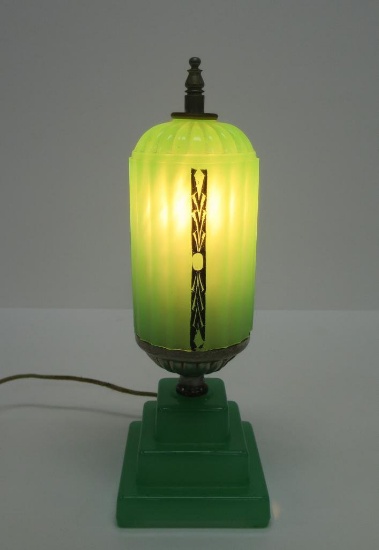 Green Glass Deco Style Electric Lamp