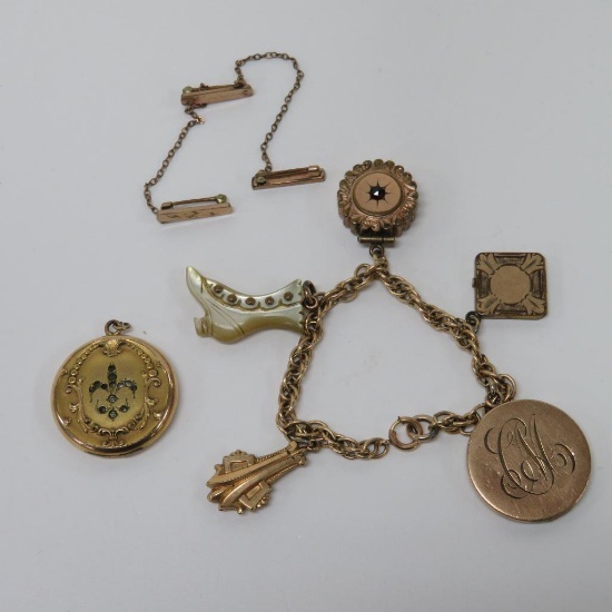 Nineteenth Century bracelet, locket and sweater pins