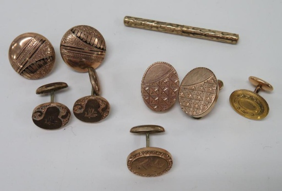 Antique cuff links, earrings and toothpick
