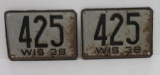 Matched Set of 1938 Wisconsin License Plates