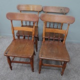 Set of Four Early Plank Seat Primitive Chairs