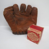 Vintage Peanuts Lowrey Leather Baseball Glove and Baseball in Original Box