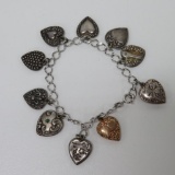 Puffy Heart Sterling Charm Bracelet