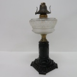 Oil Lamp with Black Glass Base and Satin Glass Font