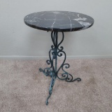 Wrought Iron Base Table with Black and Pink Marble Top