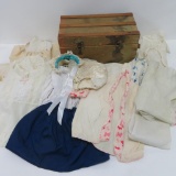 Wooden Doll Trunk with Vintage Doll Clothes