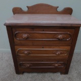 Marble Top Walnut Three Drawer Dresser with Carved Fruit Pulls