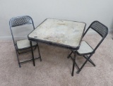Childs Metal Folding Table and Two Chairs