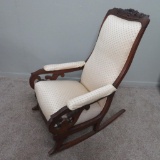 Walnut Fruit Carved Highback Rocking Chair