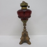 Oil Lamp with Ruby Font and Rams Head Base