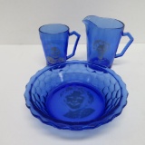 Cobalt Shirley Temple Glass Breakfast Set