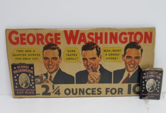 George Washington Cut Plug tobacco advertising sign and pocket pouch
