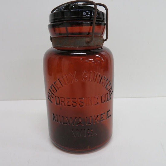 Phoenix Surgical Dressing Company, Milwaukee Wisconsin amber jar