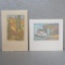 Two 1920's Elsa Ulbricht lino cut prints Certosa landscape and boat