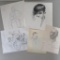 Four pencil sketches and a print of sketch by Elsa Ulbricht