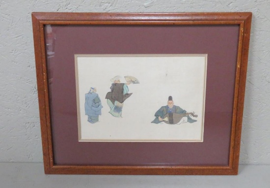 c 1850 painting on silk of Characters from the No Theatre