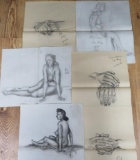 Six pencil drawings by E Olson, Layton School of Art, Life Strong