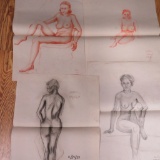 Four nude drawings by Eugene Olson Layton School