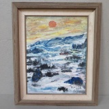 1968 landscape oil painting Landscape by B. Asedo