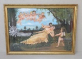 Cherubs and lady in Garden pastel