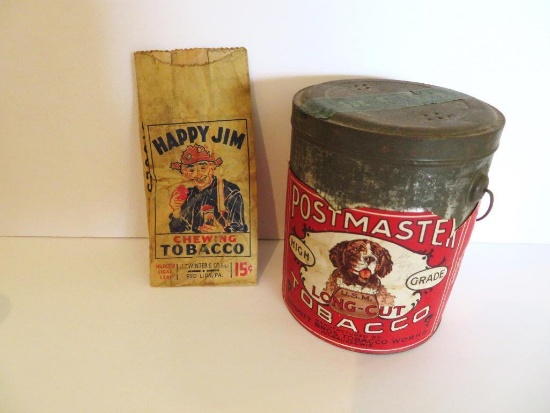 Post Master Tobacco Can and Happy Jim pouch