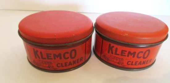 Two Klemco auto cleaner tins