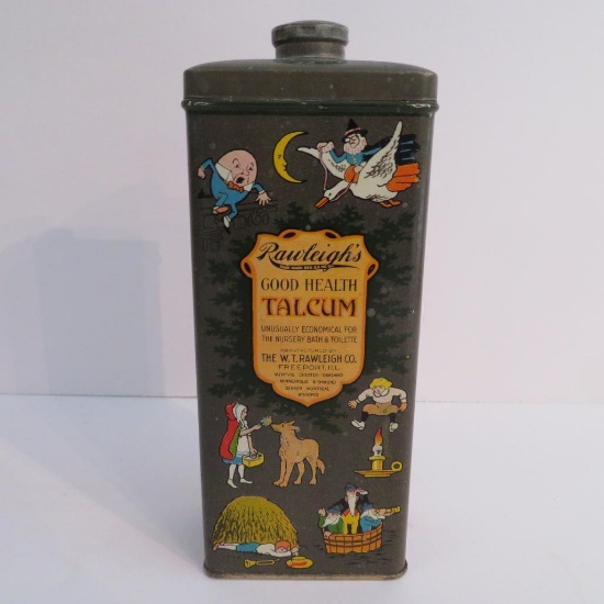 Fantastic Rawleigh's Talcum Tin, nursery rhyme characters