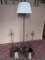 Three Lamps, two table lamps with metal shades and floor lamp