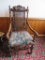 William and Mary style wicker back side chair with floral upholstery seat