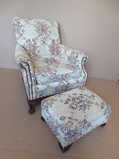 Cottage rose side chair and ottoman