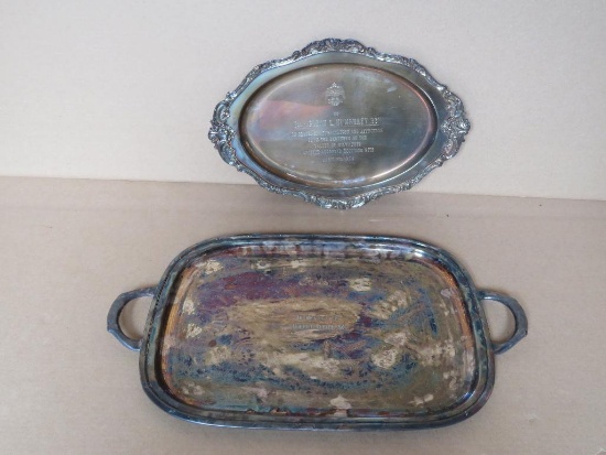 Two inscripted Silverplate serving Trays