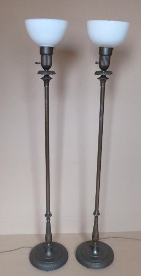 Two metal floor lamps