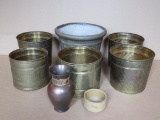 Assorted Metal planters and vases