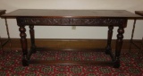 Oak Entry Table with carved floral skirt