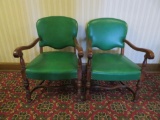 Two Wood and Leather Side Chairs