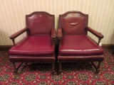 Two Union Made Red Leather side chairs