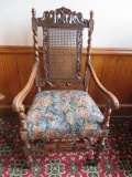 William and Mary style carved wicker back side chairs with upholstery seats