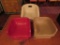 Three molded plastic booster seats