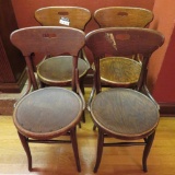 Four Oak Pub Chairs, round seat