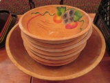 Eight wooden fruit decorated bowls