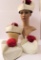 Four white Biretta with red pom, four wing hats, Desco