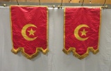 Two Moon and Star fringed Banners on metal rods