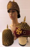 Three Antique Masonic Spiked Regalia Helmets