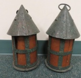 Two metal frame lanterns, stage props