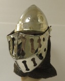 Knight Templar metal helmet with neck covering