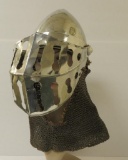 Knight Templar metal helmet with neck covering