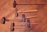 Six Hammers with wooden handles