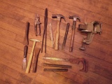 Assorted old tools and vise